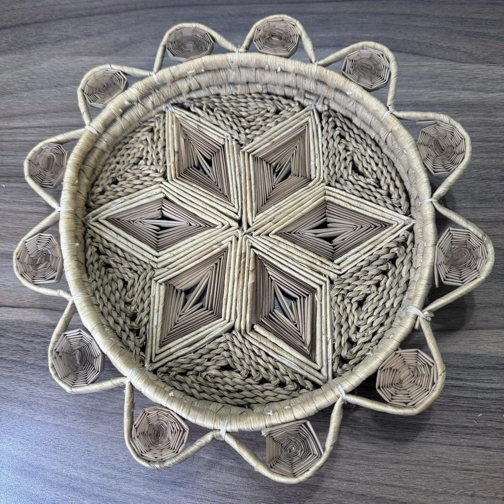 2 Vintage Boho Chic Jute Rattan‎ Woven Gallery Wall Hanging Trivets Baskets MCM